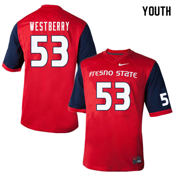 Youth #53 Jacob Westberry Fresno State Bulldogs College Football Jerseys Sale-Red